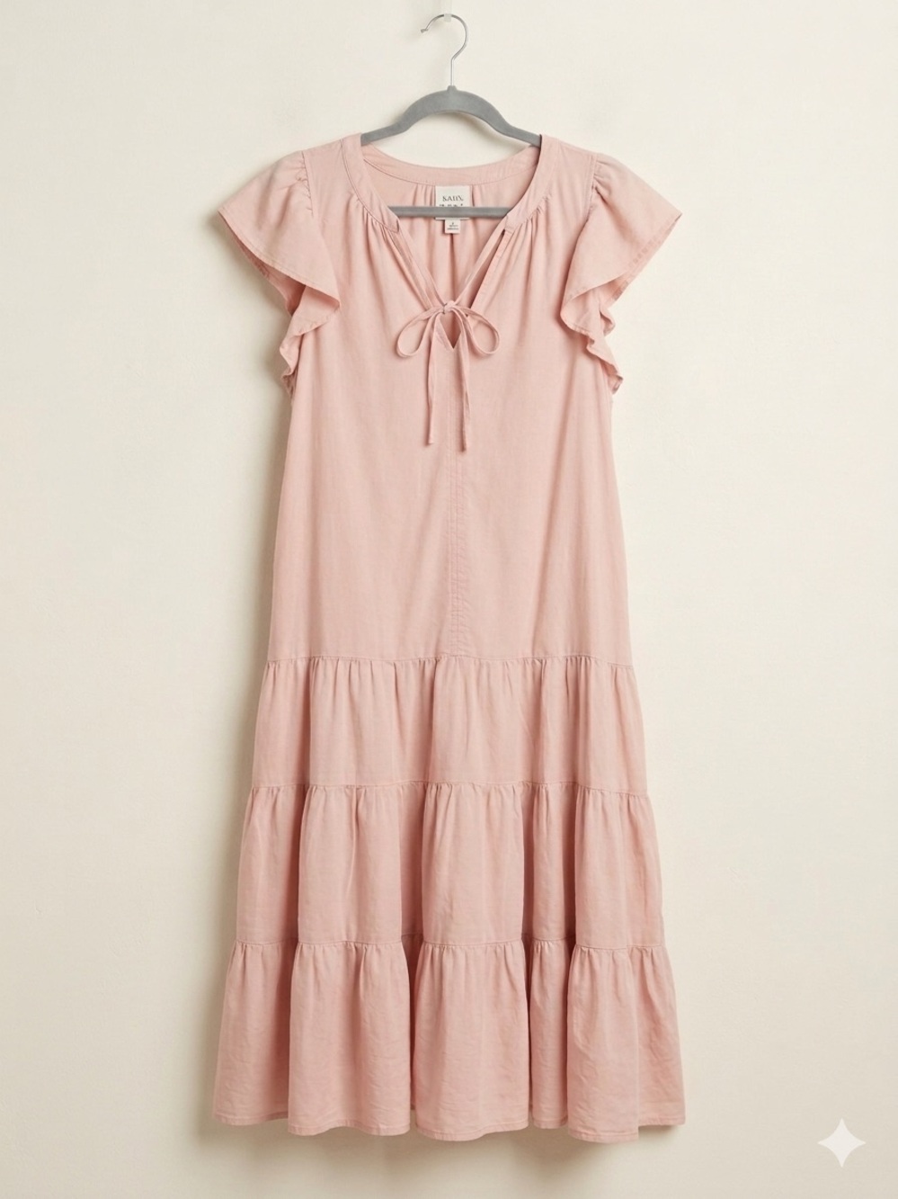 Blush Pink Tiered Ruffle Sleeve Dress
